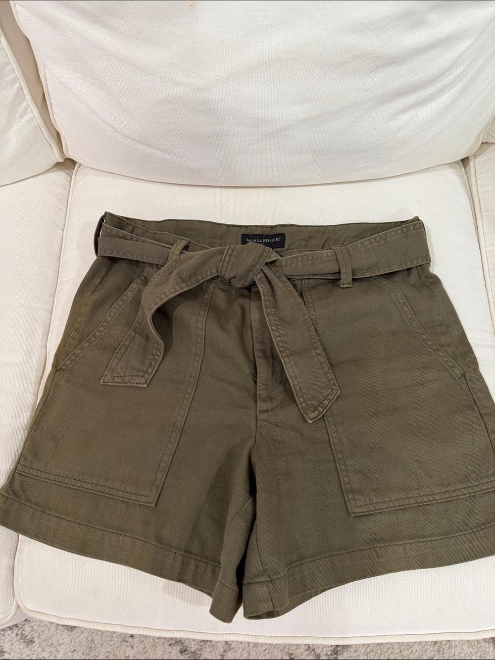 Banana Republic Olive Utility Tie-Belt Shorts